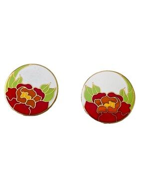 Vintage Laurel Burch "GARDEN ROSE" Pierced Gold Tone Flower Floral Stud Earrings